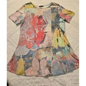 Azalea by Firmiana Women's XL Top Tunic Art Glass Multicolor Pattern Stretch EUC